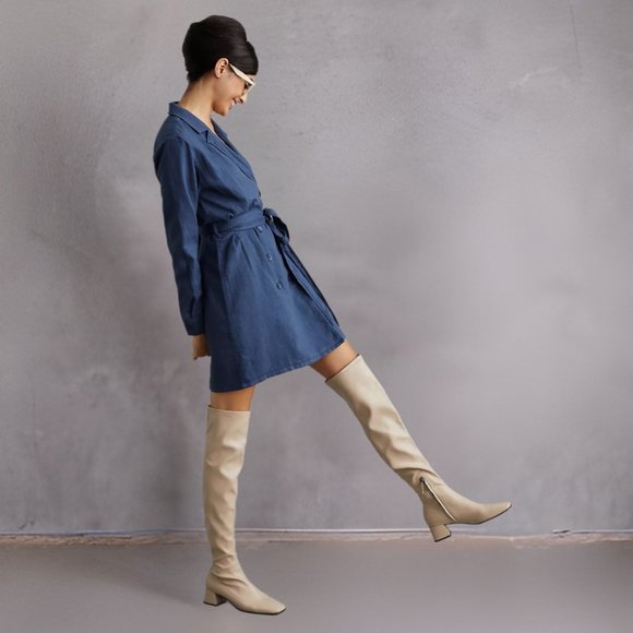 Anthropologie & Cloth & Stone Linen Belted Blazer Dress in Navy NWT - Picture 1 of 6
